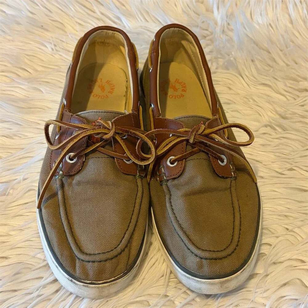 Polo Ralph Lauren Boat Shoes Men's Size 9 Khaki Brown Lace Up Casual